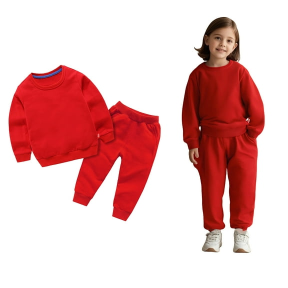 Youth Sets Long Sleeve Solid Crewneck Red Sweatshirt and Jogger Pants 2 Pcs Fall Winter Clothes Preppy Clothes for Girls 15-16 Years Boys Girls Fashion