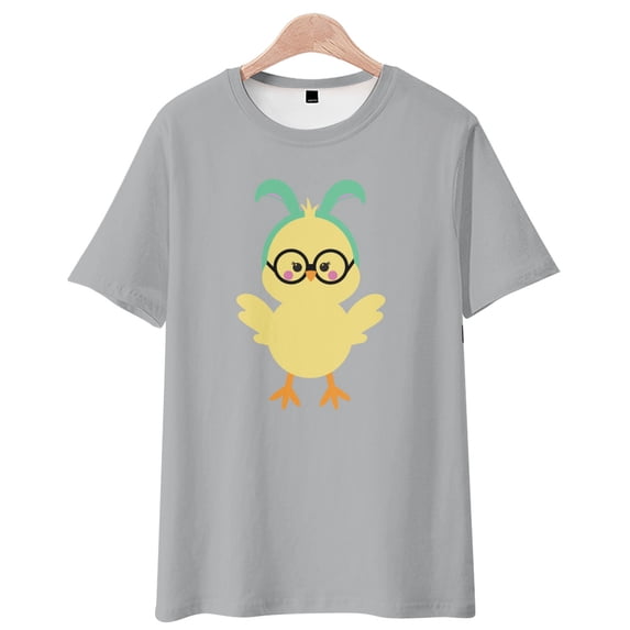 Youth Short Sleeve T-Shirt, Parent-child Outing Wear Tops, Easter Bunny Pattern, Comfort Tee, Multi-Size, Grey