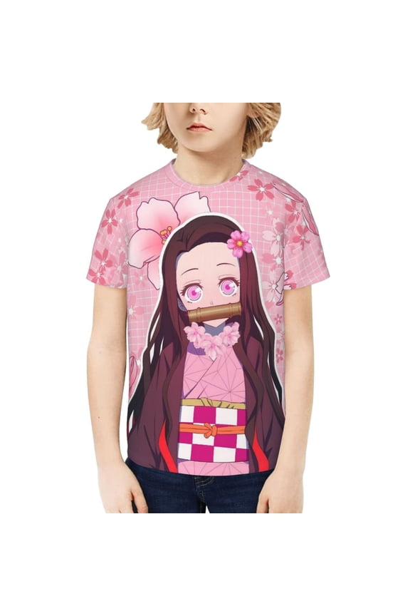 Youth Short Sleeve Tee Tops Demon Slayer Kamado Nezuko T-Shirt Kids Print Shirts for Teen Boys Girls Small