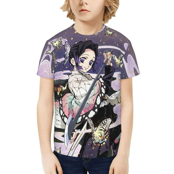 Youth Short Sleeve Tee Tops Demon Slayer Kochou Shinobu T-Shirt Kids Print Shirts for Teen Boys Girls X-Large