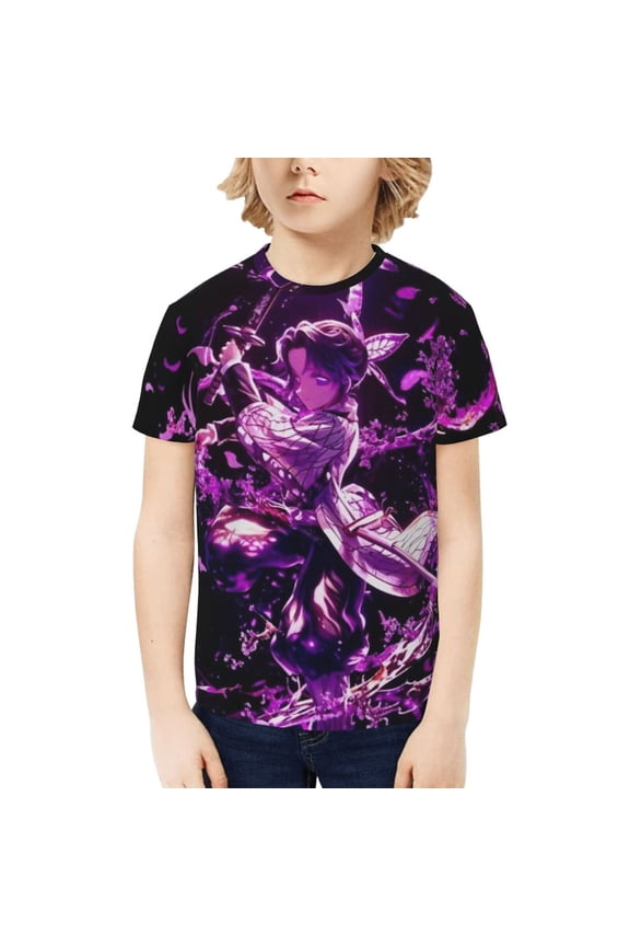 Youth Short Sleeve Tee Tops Demon Slayer Kochou Shinobu T-Shirt Kids Print Shirts for Teen Boys Girls X-Large