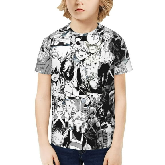 Youth Short Sleeve Tee Tops My Hero Academia Katsuki Bakugo Collage T-Shirt Kids Print Shirts for Teen Boys Girls Medium