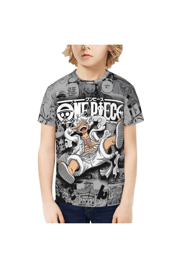 Youth Short Sleeve Tee Tops One Piece T-Shirt Kids Print Lu-ffy Shirts for Teen Boys Girls Large