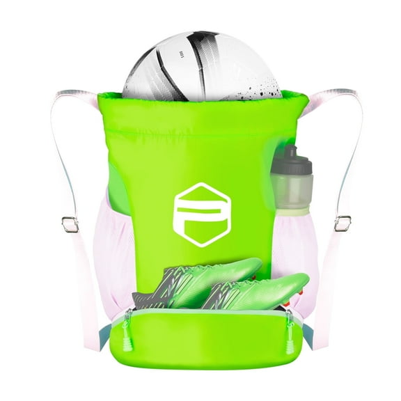 PP PICADOR Youth Soccer Bags for Boys Girls, Drawstring Backpack for Basketball Volleyball Football Sport Training Bag with Ball Shoe Dry and Wet Compartments Waterproof (Green)