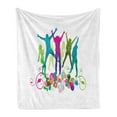 thumbnail image 1 of Youth Soft Flannel Fleece Blanket, Dancing Teenagers People Dancing and Jumping Vibrant Silhouettes Floral Border Detail, Cozy Plush for Indoor and Outdoor Use, 70" x 90", Multicolor, by Ambesonne, 1 of 5