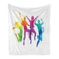 thumbnail image 1 of Youth Soft Flannel Fleece Blanket, Watercolor Group of Friends Jumping Human Silhouettes in Rainbow Colors Energy Print, Cozy Plush for Indoor and Outdoor Use, 50" x 60", Multicolor, by Ambesonne, 1 of 5