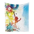 thumbnail image 1 of Youth Soft Flannel Fleece Throw Blanket, Abstract Composition with Happy Woman Silhouette Flying Birds Circles, Cozy Plush for Indoor and Outdoor Use, 60" x 80", Multicolor, by Ambesonne, 1 of 5