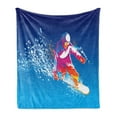 thumbnail image 1 of Youth Soft Flannel Fleece Throw Blanket, Colorful of a Young Man Snowboarding on Blue Background with Paint Splashes, Cozy Plush for Indoor and Outdoor Use, 60" x 80", Multicolor, by Ambesonne, 1 of 5