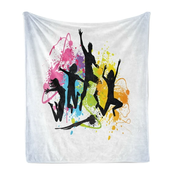 Youth Soft Flannel Fleece Throw Blanket, Jumping People Set Against Elements Teenagers Having Fun Energy Activity, Cozy Plush for Indoor and Outdoor Use, 60" x 80", Multicolor, by Ambesonne