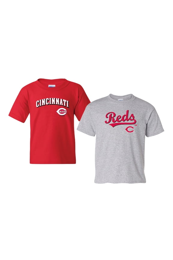 Youth Soft as a Grape Red/Gray Cincinnati Reds 2-Pack Logo T-Shirt Set