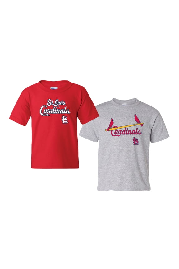 Youth Soft as a Grape Red/Gray St. Louis Cardinals 2-Pack Logo T-Shirt Set