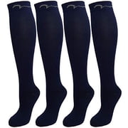 Youth Sport, Soccer, Football Long Compression Socks. Knee High 4 Pack for Kids and Youth; Boys & Girls Gift Set; Solid Color All Navy Blue fits Ages 10-16.