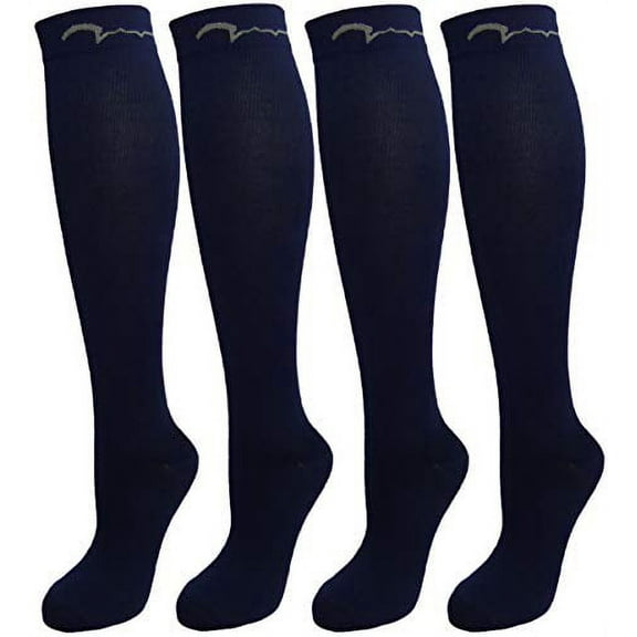 Youth Sport, Soccer, Football Long Compression Socks. Knee High 4 Pack for Kids and Youth; Boys & Girls Gift Set; Solid Color: All Navy Blue fits Ages 10-16.