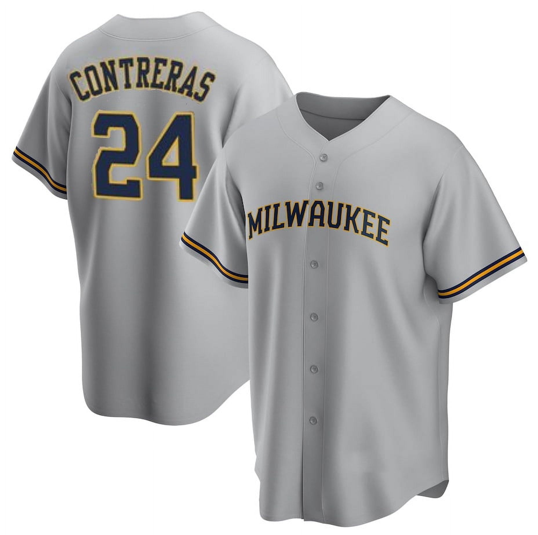 Youth Sport T-Shirt Gray 1 #24 Wil_liam Co_ntreras Milwaukee_Brewers ...