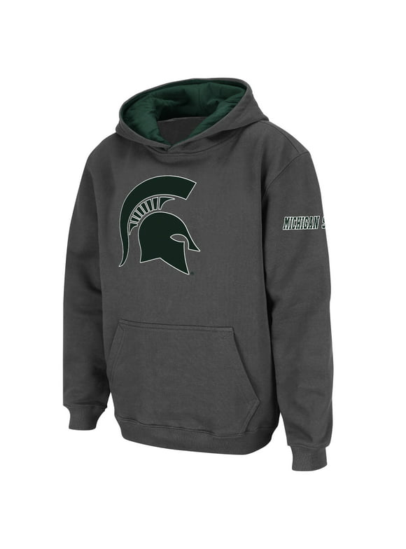 Youth Stadium Athletic Charcoal Michigan State Spartans Big Logo Pullover Hoodie