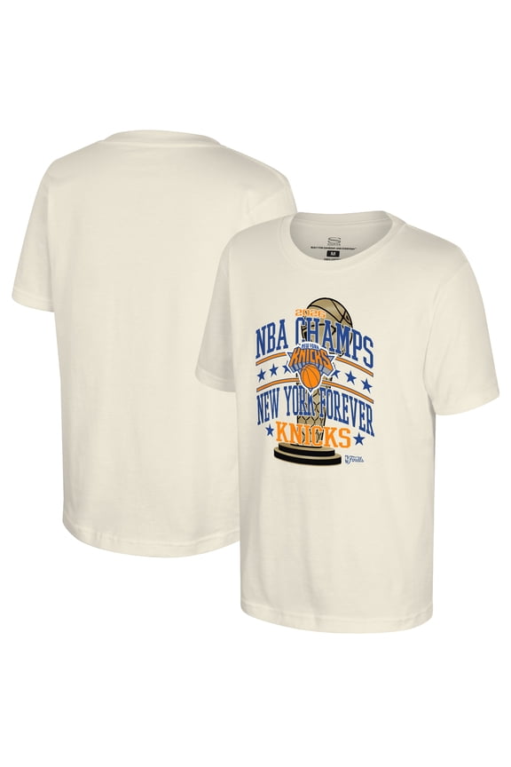 Youth Stadium Essentials Natural New York Knicks 2026 NBA Finals Champions No Regrets T-Shirt