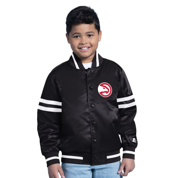 Youth Starter Black Atlanta Hawks Satin Full-Snap Varsity Jacket