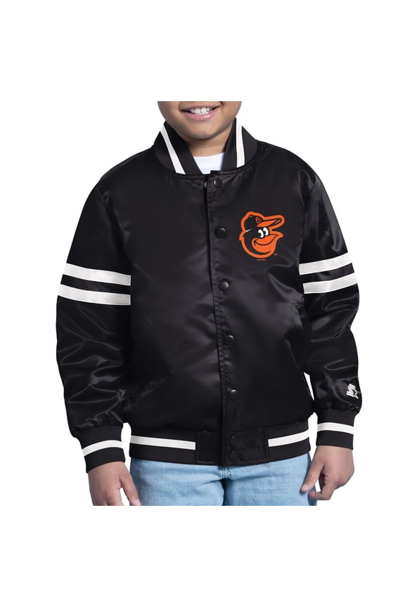 Youth Starter Black Baltimore Orioles Team Logo Full-Snap Satin Varsity Jacket