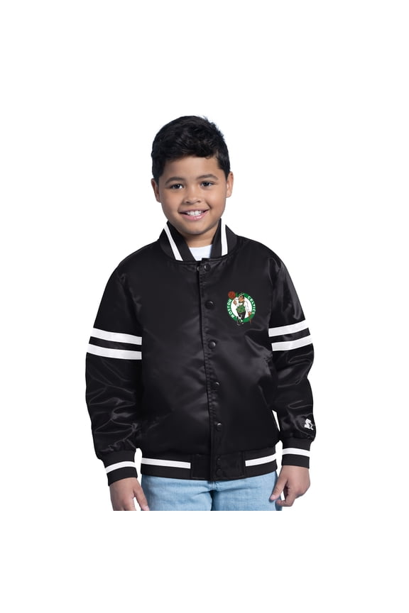 Youth Starter Black Boston Celtics Satin Full-Snap Varsity Jacket