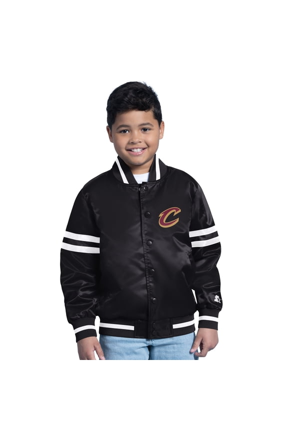 Youth Starter Black Cleveland Cavaliers Satin Full-Snap Varsity Jacket