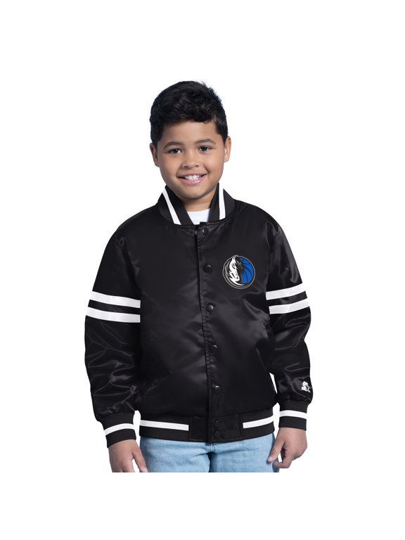Youth Starter Black Dallas Mavericks Satin Full-Snap Varsity Jacket