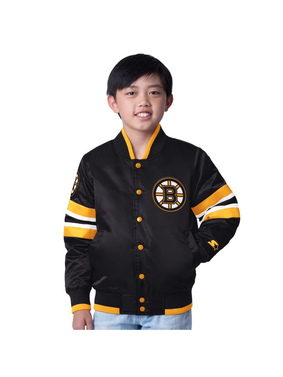 Youth Starter Black/Gold Boston Bruins Scout 1 Full-Snap Varsity Jacket