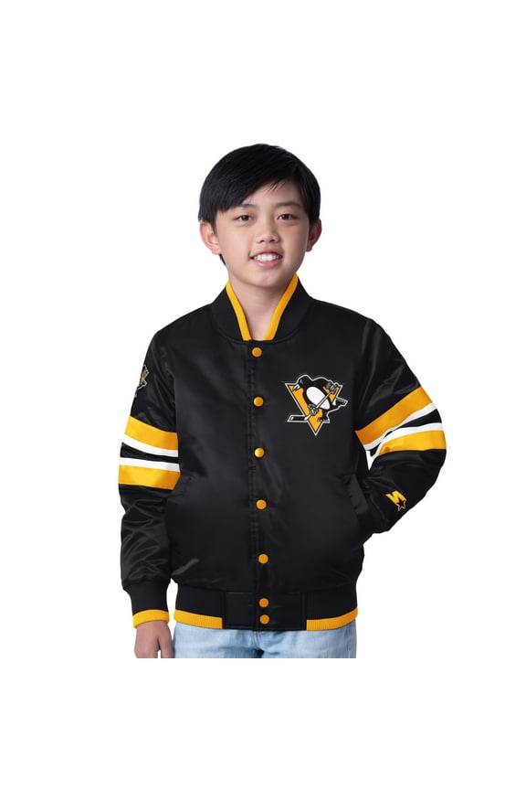 Youth Starter  Black/Gold Pittsburgh Penguins Scout 1 Full-Snap Varsity Jacket