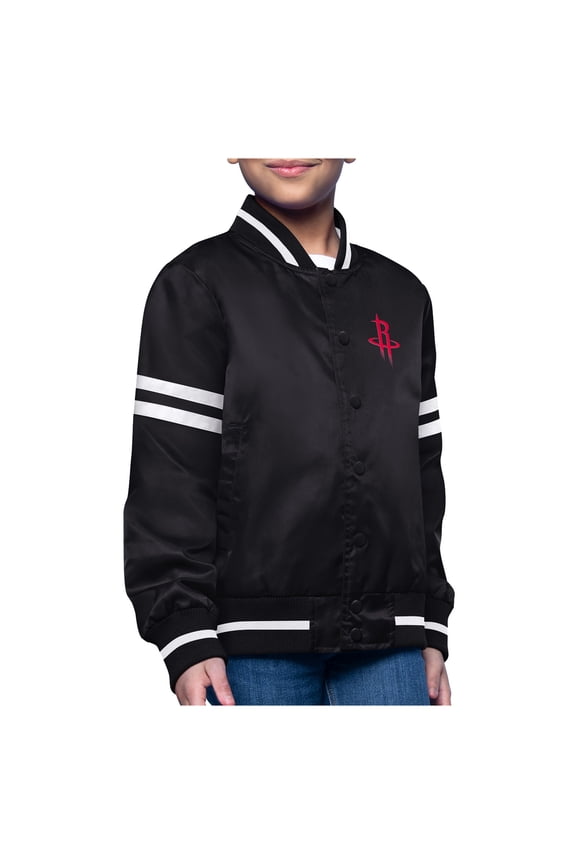 Youth-Starter Black Houston Rockets Printed Logo Varsity Satin Full-Snap Jacket