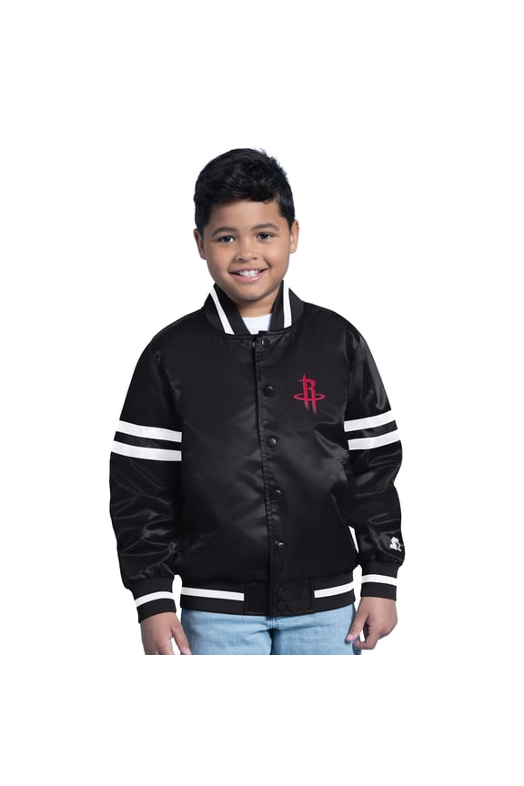 Youth Starter  Black Houston Rockets Satin Full-Snap Varsity Jacket