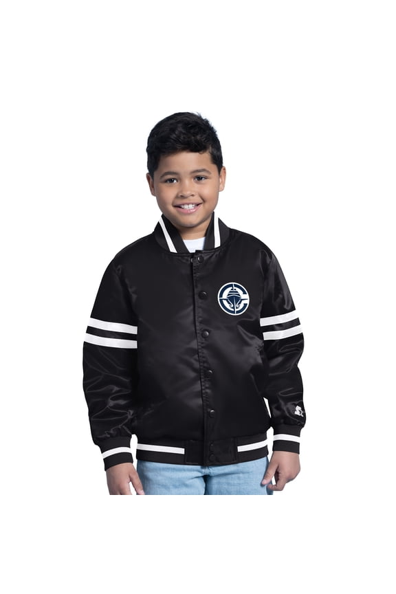 Youth Starter  Black LA Clippers Satin Full-Snap Varsity Jacket