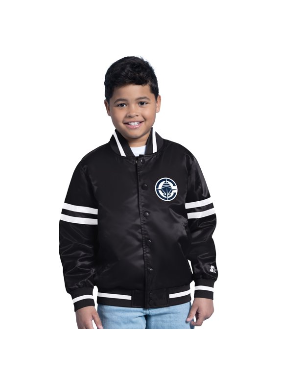 Youth Starter Black LA Clippers Satin Full-Snap Varsity Jacket