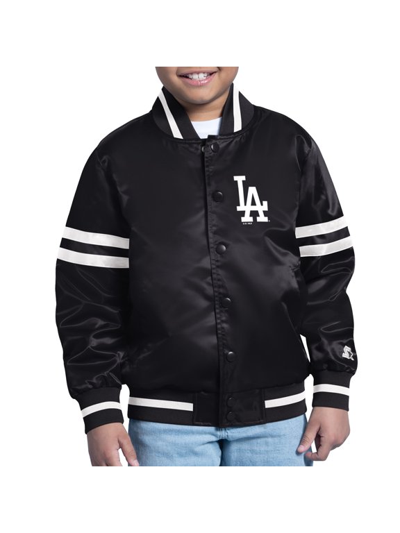 Youth Starter Black Los Angeles Dodgers Team Logo Full-Snap Satin Varsity Jacket