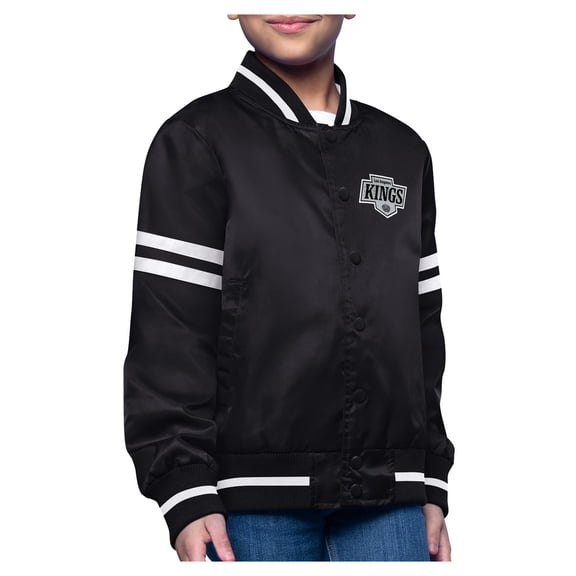Youth-Starter Black Los Angeles Kings Printed Logo Satin Varsity Full-Snap Jacket