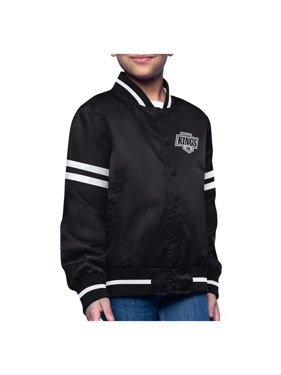Youth-Starter Black Los Angeles Kings Printed Logo Satin Varsity Full-Snap Jacket