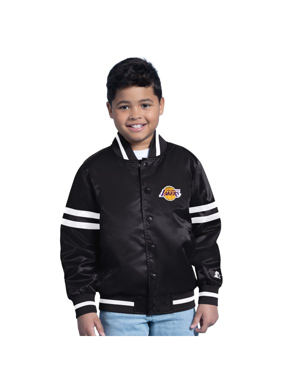 Youth Starter Black Los Angeles Lakers Satin Full-Snap Varsity Jacket