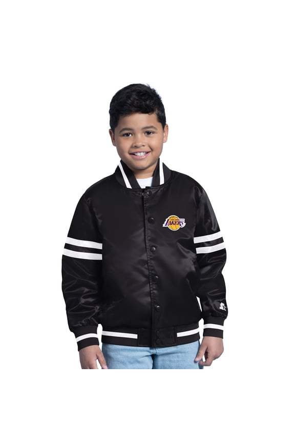 Youth Starter Black Los Angeles Lakers Satin Full-Snap Varsity Jacket