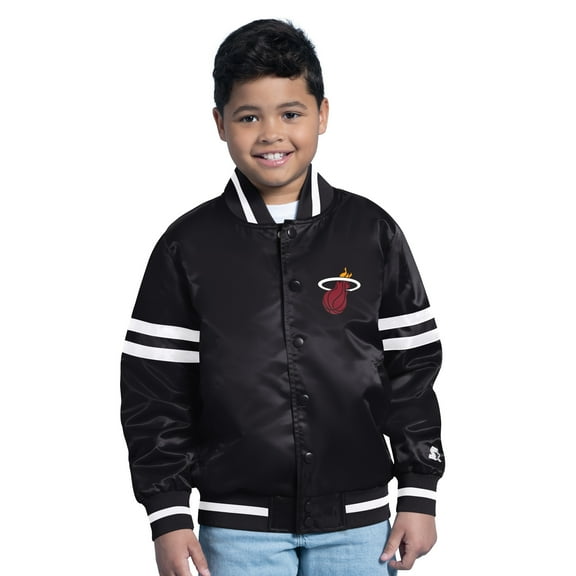 Youth Starter  Black Miami Heat Satin Full-Snap Varsity Jacket