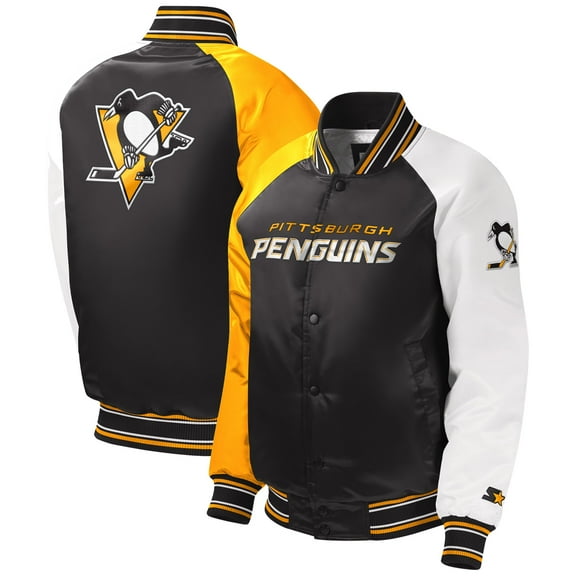 Youth Starter Black Pittsburgh Penguins Raglan Full-Snap Varsity Jacket