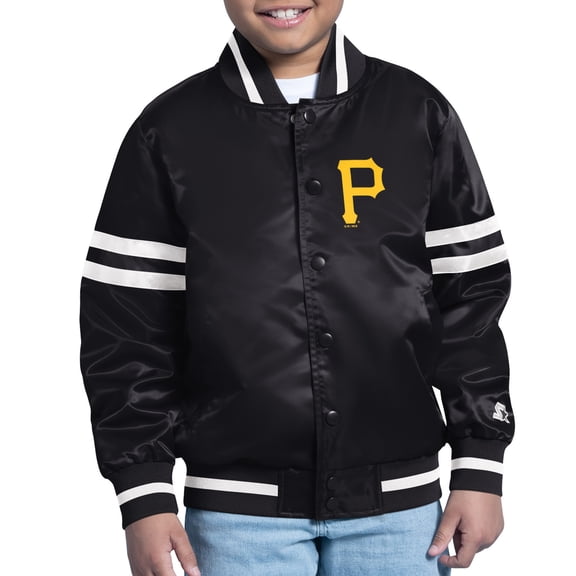 Youth Starter  Black Pittsburgh Pirates Team Logo Full-Snap Satin Varsity Jacket