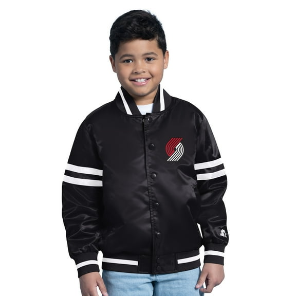 Youth Starter Black Portland Trail Blazers Satin Full-Snap Varsity Jacket