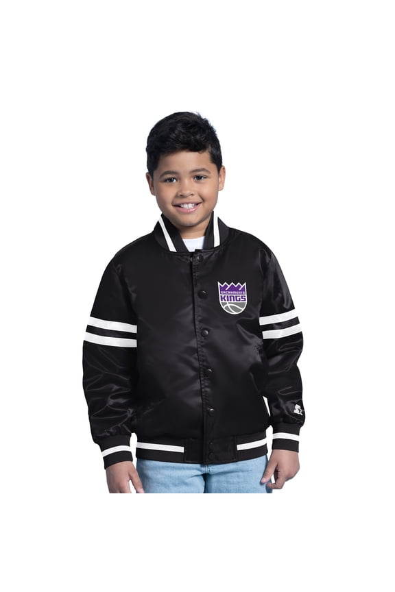 Youth Starter  Black Sacramento Kings Satin Full-Snap Varsity Jacket