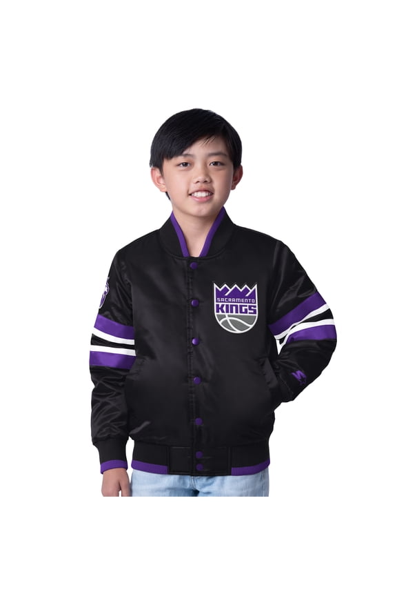 Youth Starter Black Sacramento Kings Scout Varsity Full-Snap Jacket