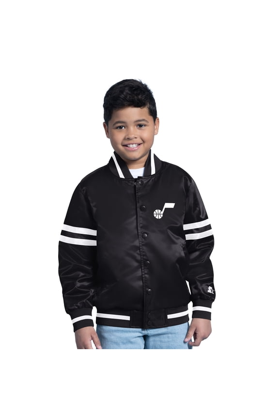 Youth Starter Black Utah Jazz Satin Full-Snap Varsity Jacket