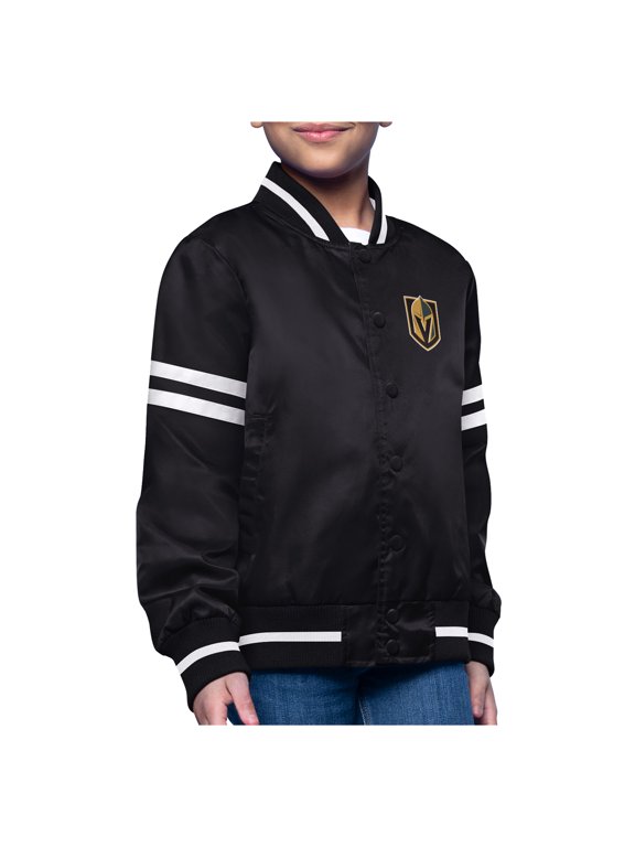 Youth-Starter Black Vegas Golden Knights Printed Logo Satin Varsity Full-Snap Jacket