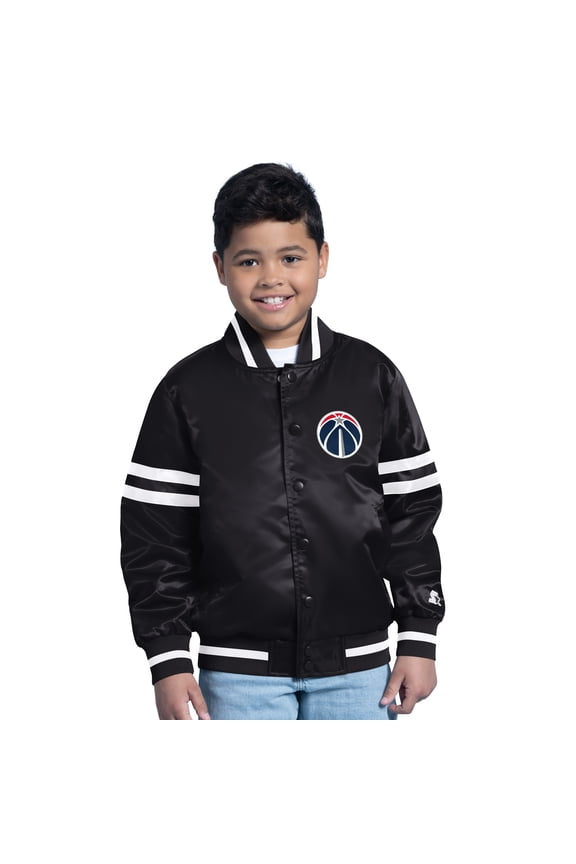 Youth Starter Black Washington Wizards Satin Full-Snap Varsity Jacket