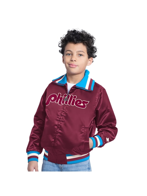 Youth Starter Burgundy Philadelphia Phillies The Captain Jr. Cooperstown Collection Full-Zip Varsity Jacket