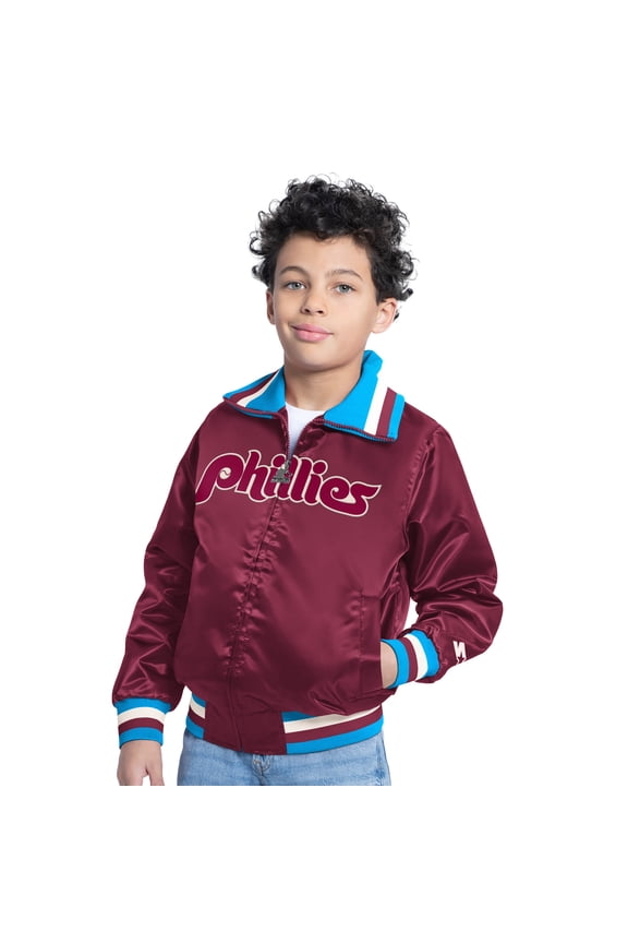 Youth Starter Burgundy Philadelphia Phillies The Captain Jr. Cooperstown Collection Full-Zip Varsity Jacket