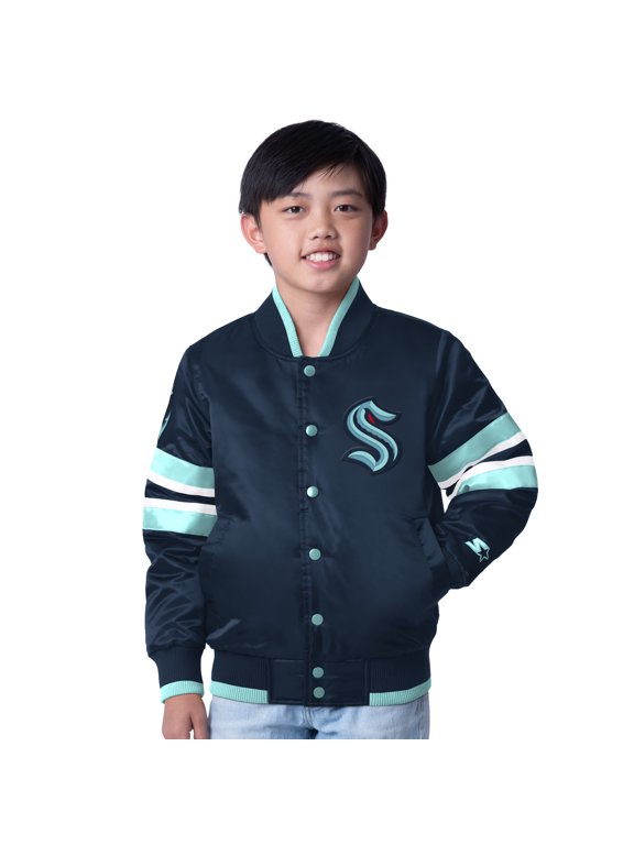 Youth Starter Deep Sea Blue/Blue Seattle Kraken Scout 1 Full-Snap Varsity Jacket