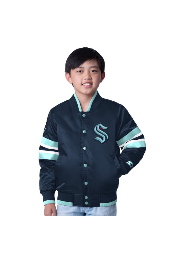 Youth Starter Deep Sea Blue/Blue Seattle Kraken Scout 1 Full-Snap Varsity Jacket