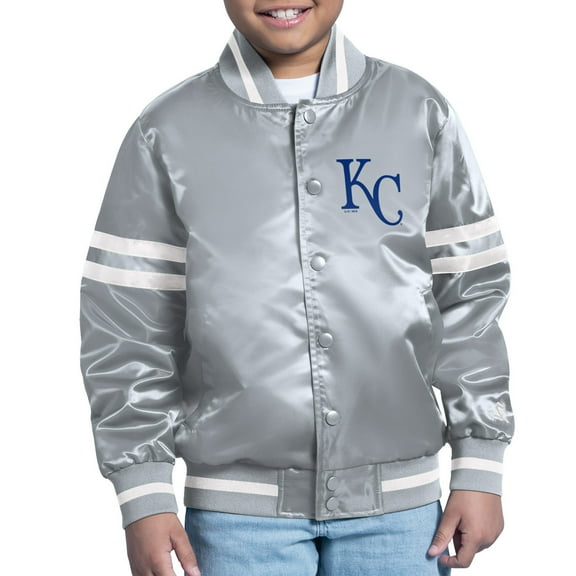 Youth Starter  Gray Kansas City Royals Team Logo Full-Snap Satin Varsity Jacket